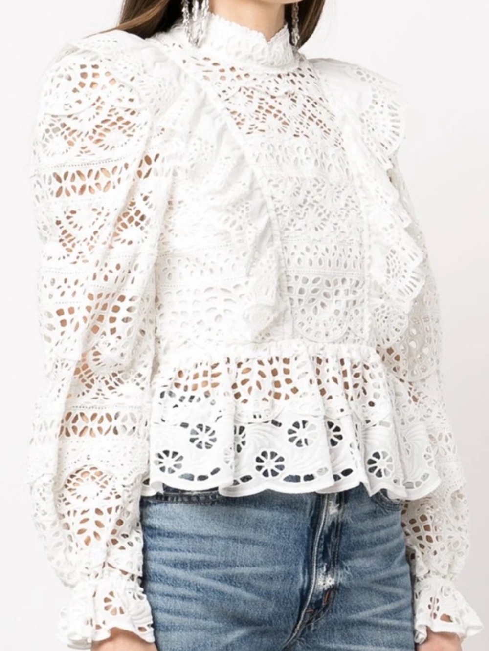 Sea New York Cream Lace Ruffle Peplum Blouse